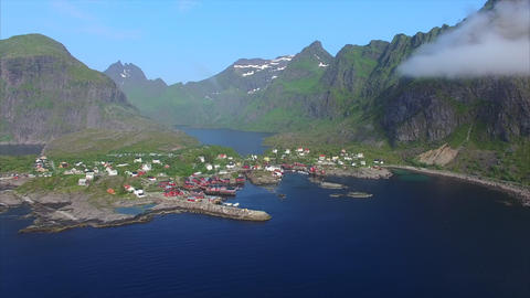 Aerial view of village on Lofoten islands in Norway
