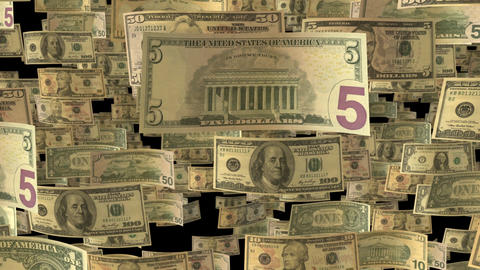Background animation with falling US Dollar banknotes in slow motion