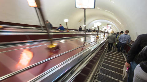 Russia, Moscow, Escalator leading into the world's deepest Metro system