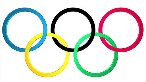 Background with the 3d Olympic rings with the emergence and fading
