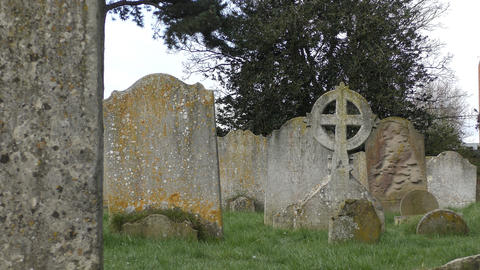 Ancient cemetery. Stone tombstones and crosses
