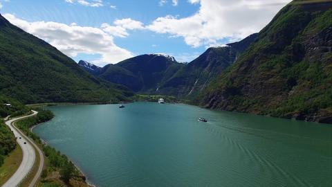 Aerial view of beautiful fjord in Norway