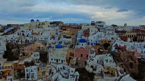 Span in the blue and white of the Greek island of Santorini houses, village of O
