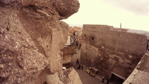 Citadel Hisar view from walls tourists walks cloudy day Ankara