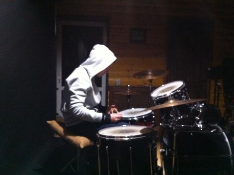 Drummer and drums installation