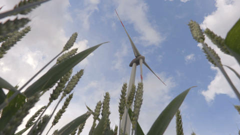 Wind turbine in motion view from below