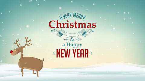 Cute Deer on Winter background with A Very Merry Christmas and Happy New Year