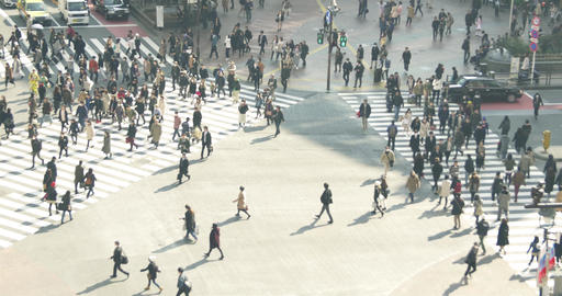 High angle establishing shot of hachiko exit Shibuya Tokyo 4K