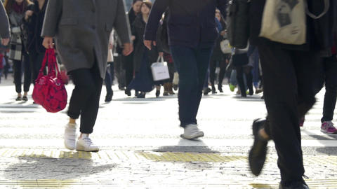 Slow mo low shot of Shibuya crossing
