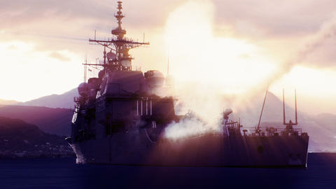 Battleship firing off a long range missile