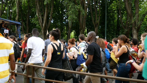 Students dance during demonstration in Milan, Italy
