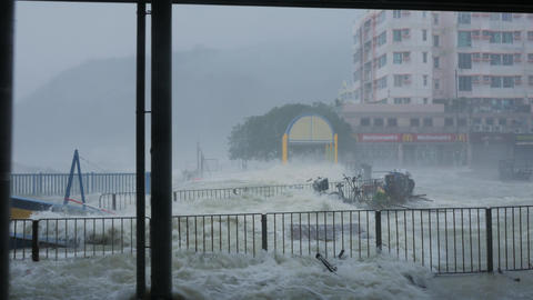 Hurricane Typhoon Mangkhut near ferry pier