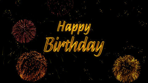 Happy Birthday Greeting text with particles, colored fireworks, sparks and stars