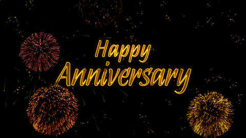 Happy Anniversary Greeting text with particles, colored fireworks, sparks and stars