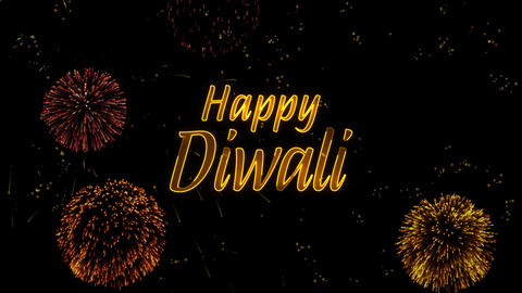 Happy Diwali Greeting text with particles, colored fireworks, sparks and stars