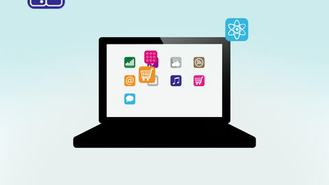 Apps on Laptop Computer Intro Animation with Alpha Matte