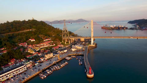 Aerial View of Cablecar and Lighhouse at Yeosu, Jeollanamdo, South Korea, Asia