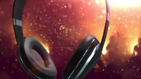 Rotating Headphones with orange party background