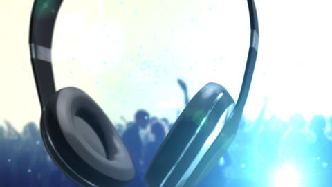Rotating Headphones with blue concert background