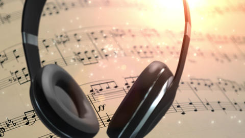 Rotating Headphones with music notes in the background
