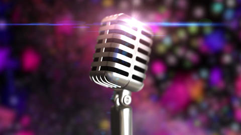 Retro microphone stage. Close up vintage microphone on stage. Old microphone on