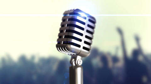 Retro microphone stage. Close up vintage microphone on stage. Old microphone on