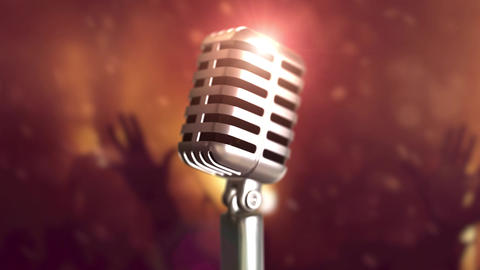 Retro microphone stage. Close up vintage microphone on stage. Old microphone on