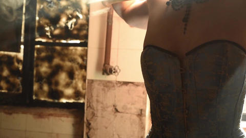 woman posing in front of old window backlit female nude model