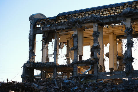 Demolished destructed building ruins