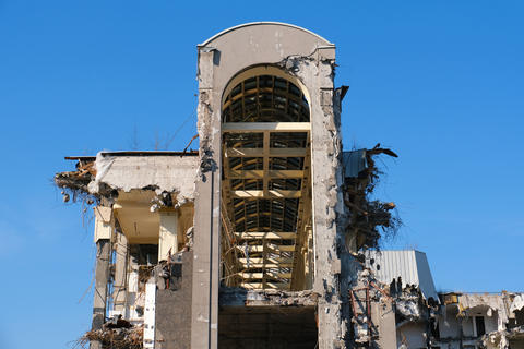 Demolished destructed building ruins