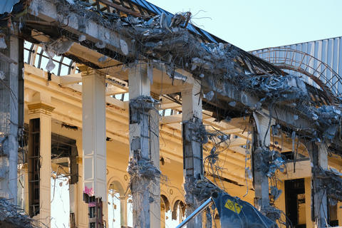 Demolished destructed building ruins