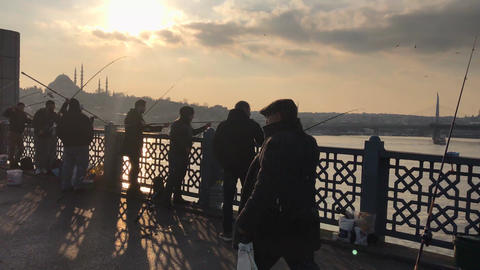 People fishing at Karakoy bridge