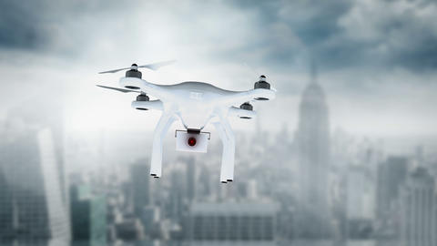 Digital image of drone holding a camera and flying