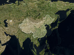 Satellite image of China with borders (Isolated imagery of China. Elements of this image furnished