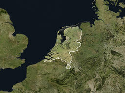 Satellite image of the Netherlands with borders (Isolated imagery of the Netherlands. Elements of