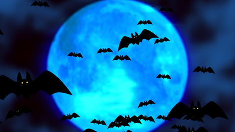 Halloween background animation with spooky bats and moon. 4k