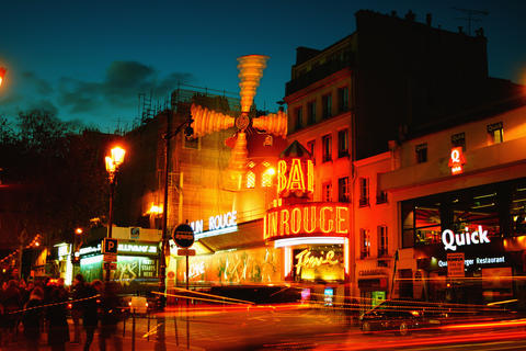 The Moulin Rouge windmill, on May 20, 2019 in Paris, France