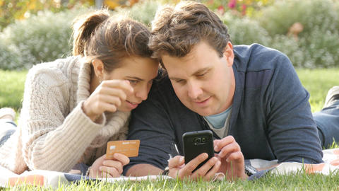 Online shopping purchase checkout with credit card using a mobile smartphone