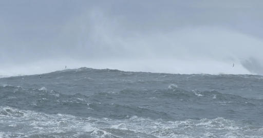 Rough ocean sea with big waves swells during stormy weather