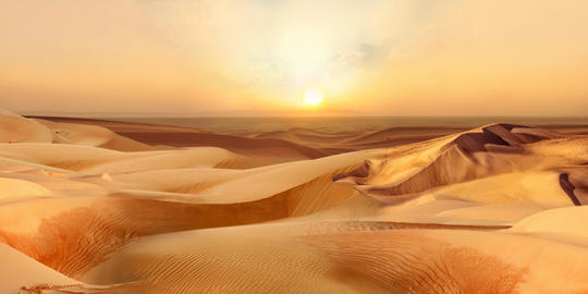 Beautiful Sunset in hot desert Dubai Africa or Gobi