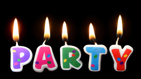 PARTY candles burning spelled word PARTY on transparent background