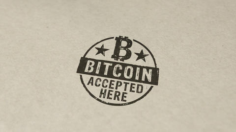 Bitcoin accepted here stamp and stamping animation