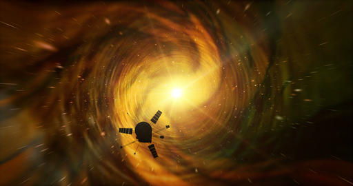 Spacecraft flying through cosmos - time space exploration