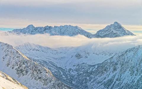 Fog in the Kasprowy Wierch in Zakopane in Tatra Mounts in winter