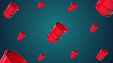 3d animation: red barrels with oil products rotate around their axis making a 360-degree turn