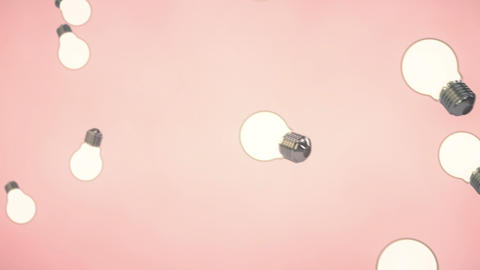 3d animation: Abstract looped background with lots of flying and rotating electric light bulbs on