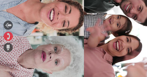 Family on video call at home during social distancing using smart phone and video conferencing