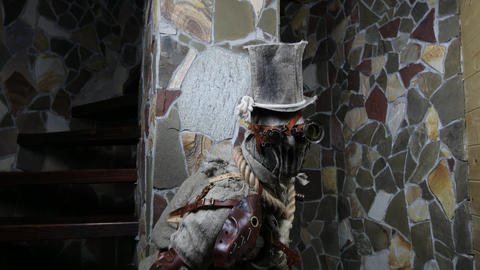 Futuristic character cyborg stalker. Art Photography in steampunk style 4K
