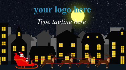 Logo animation with Santa pulled by reindeer 3 versions