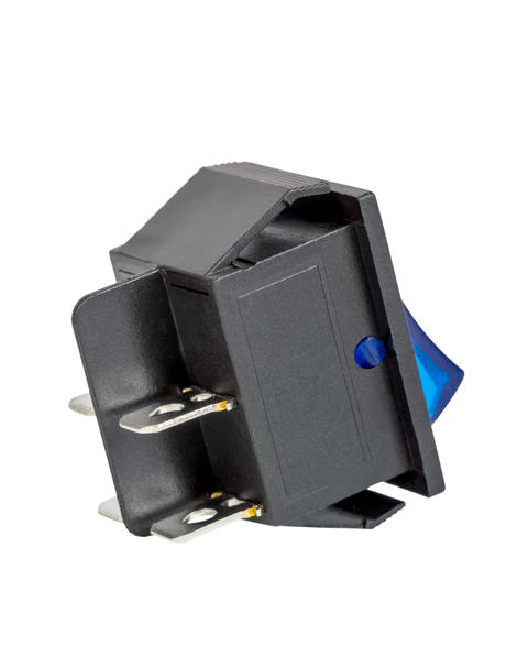 Blue power switch on white background